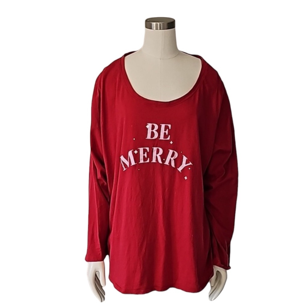 💚 Joe Fresh 'Be Merry' Sleep Top, Size 3X